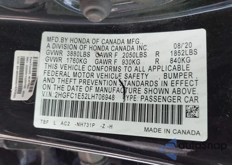 2020 Honda Civic Si Sedan z USA, uszkodzony, nr VIN 2HGFC1E52LH706948